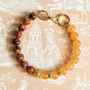 Natural Orange Jade And Brown And Orange Jade In Assymetrical Design Bracelet
